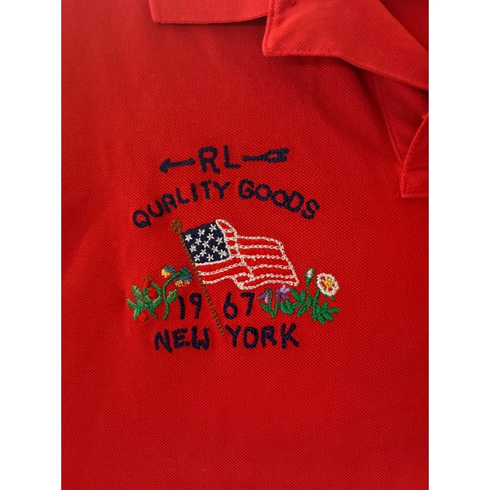 Polo Ralph Lauren Red Classic Fit Evening Post Embroidered Flag Polo Shirt Large